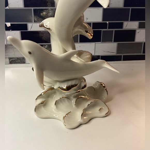Rare Lenox Wave dancers Cream & Gold Dolphins Figurine Vintage Porcelain - Picture 7 of 13